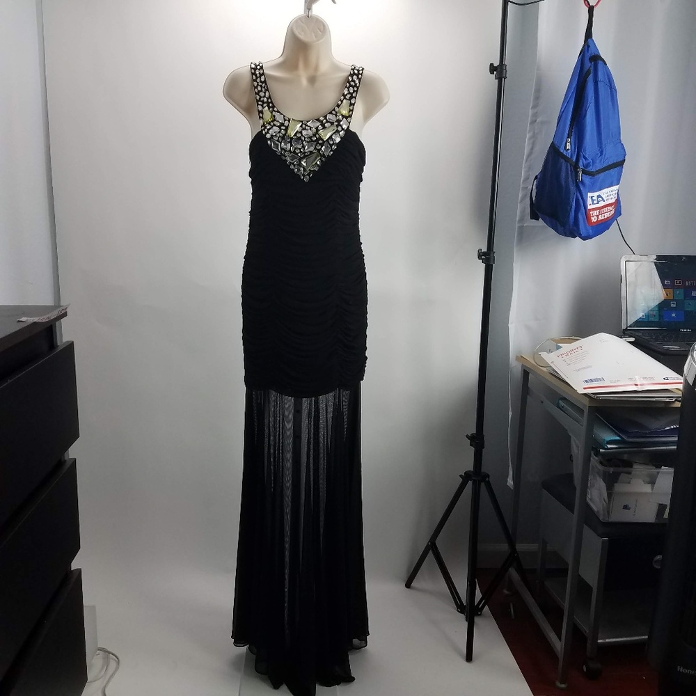 Jus D Orange Mermaid Dress Long Gown Sz M Blk